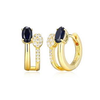 Classic Treasures 18k Gold and Rhodium Over Sterling Silver Lab-Created Ruby & 1/10 Carat T.W. Lab-Grown Diamond Double Bar Stud Earrings