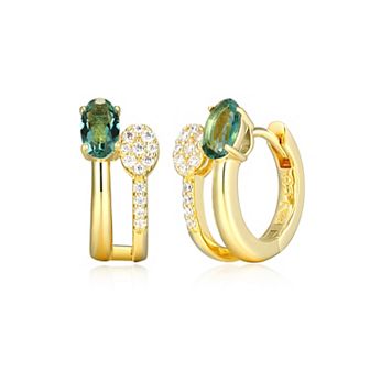 Classic Treasures 18k Gold and Rhodium Over Sterling Silver Lab-Created Ruby & 1/10 Carat T.W. Lab-Grown Diamond Double Bar Stud Earrings
