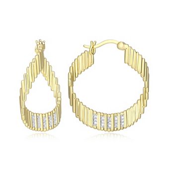Classic Treasures 18k Gold and Rhodium Over Sterling Silver 1/10 Carat T.W. Lab-Grown Diamond Fluted Earrings