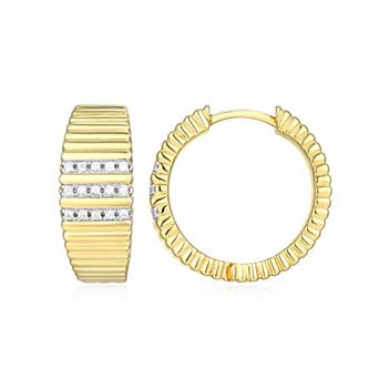 Classic Treasures 18k Gold and Rhodium Over Sterling Silver 1/10 Carat T.W. Lab-Grown Diamond Fluted Hoop Earrings