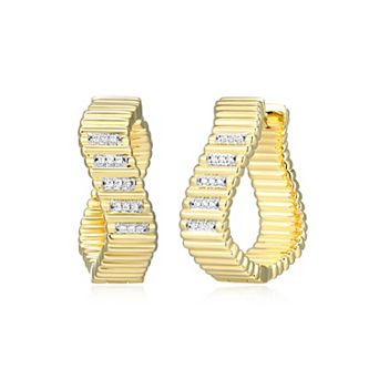 Classic Treasures 18k Gold Over Sterling Silver 1/10 Carat T.W. Lab-Created Diamond Fluted Wave Hoop Earrings