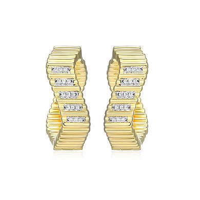 Classic Treasures 18k Gold Over Sterling Silver 1/10 Carat T.W. Lab-Created Diamond Fluted Wave Hoop Earrings