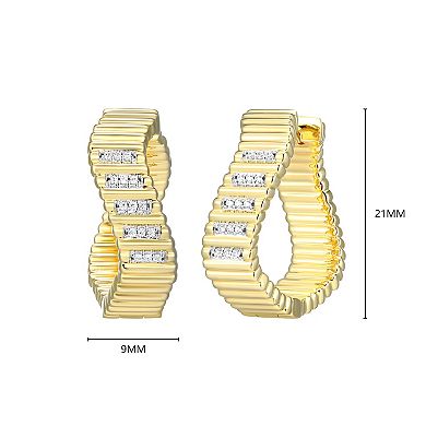 Classic Treasures 18k Gold Over Sterling Silver 1/10 Carat T.W. Lab-Created Diamond Fluted Wave Hoop Earrings