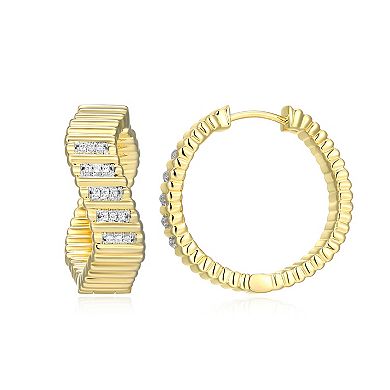 Classic Treasures 18k Gold Over Sterling Silver 1/10 Carat T.W. Lab-Created Diamond Fluted Wave Hoop Earrings