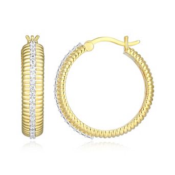 Classic Treasures 18k Gold and Rhodium Over Sterling Silver 1/2 Carat T.W. Lab-Grown Diamond Fluted Hoop Earrings