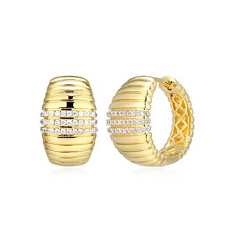 Classic Treasures 18k Gold Over Sterling Silver 1/4 Carat T.W. Lab-Created Diamond Fluted Wide Hoop Earrings