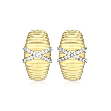 Classic Treasures 18k Gold and Rhodium Over Sterling Silver 1/6 Carat T.W. Lab-Grown Diamond Fluted Hoop Earrings