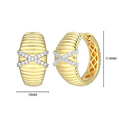 Classic Treasures 18k Gold and Rhodium Over Sterling Silver 1/6 Carat T.W. Lab-Grown Diamond Fluted Hoop Earrings