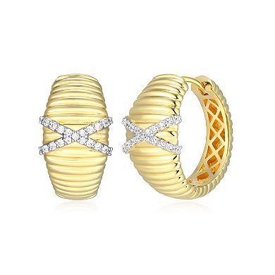 Classic Treasures 18k Gold and Rhodium Over Sterling Silver 1/6 Carat T.W. Lab-Grown Diamond Fluted Hoop Earrings