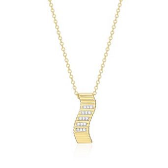 Classic Treasures 18k Gold and Rhodium Over Sterling Silver 1/10 Carat T.W. Lab-Grown Diamond Wave Pendant Necklace