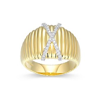 Classic Treasures 18k Gold and Rhodium Over Sterling Silver 1/8 Carat T.W. Lab-Grown Diamond Fluted X Ring