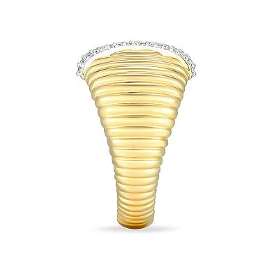 Classic Treasures 18k Gold and Rhodium Over Sterling Silver 1/8 Carat T.W. Lab-Grown Diamond Fluted X Ring