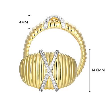 Classic Treasures 18k Gold and Rhodium Over Sterling Silver 1/8 Carat T.W. Lab-Grown Diamond Fluted X Ring