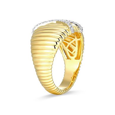 Classic Treasures 18k Gold and Rhodium Over Sterling Silver 1/8 Carat T.W. Lab-Grown Diamond Fluted X Ring
