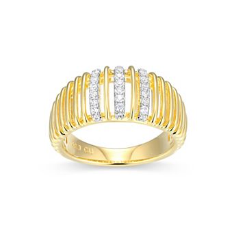 Classic Treasures 18k Gold and Rhodium Over Sterling Silver 1/5 Carat T.W. Lab-Grown Diamond Fluted Ring