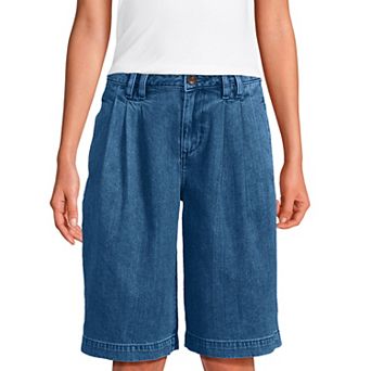 Women's Lands' End Lightweight Denim Mid Rise Pleated Slouchy Shorts