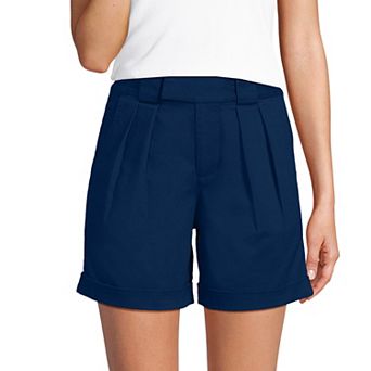 Women's Lands' End Chino High Rise Pleated 7 in Shorts