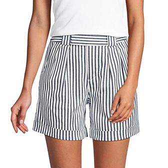 Women's Lands' End Chino High Rise Pleated 7 in Shorts