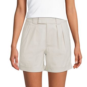 Women's Lands' End Chino High Rise Pleated 7 in Shorts