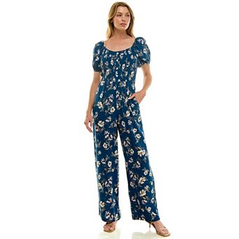 Juniors' Lily Rose Puff Sleeve Jumpsuit
