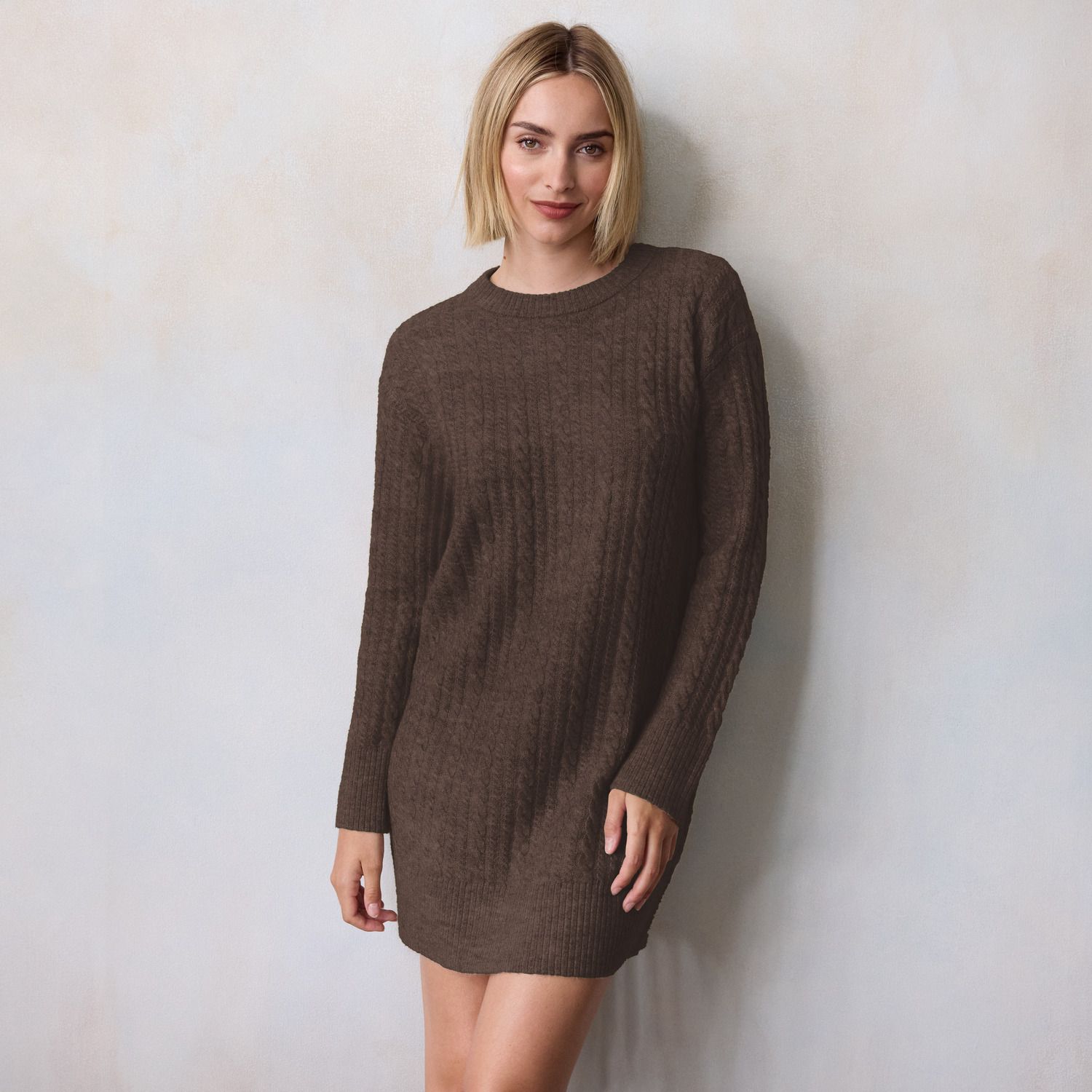 Женское платье LC Lauren Conrad Crew Neck Sweater Dress, цвет: Коричневый меланжевый
