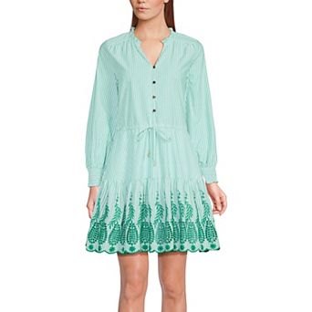 Women's Lands' End Long Sleeve Eyelet Mini Popover Dress