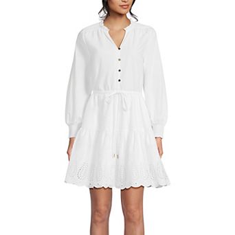 Women's Lands' End Long Sleeve Eyelet Mini Popover Dress