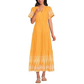 Women's Lands' End Tiered Cotton Poplin Eyelet Maxi Dress