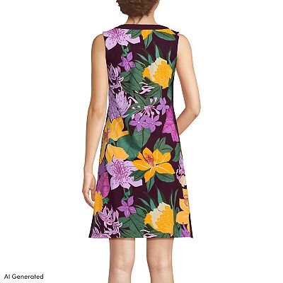 lands end women's cotton jersey notch neck dress Women's Petite Sleeveless Cotton Jersey Notch Neck Flounce Dress - Lands' End - Blue