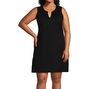 Plus Size Lands' End Cotton Jersey Notch Neck Dress