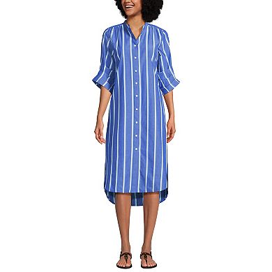 Women's Lands' End Striped Puff Sleeve Midi Shirt Dress