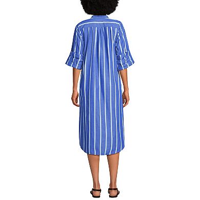 Women's Lands' End Striped Puff Sleeve Midi Shirt Dress