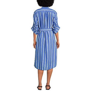 Women's Lands' End Striped Puff Sleeve Midi Shirt Dress