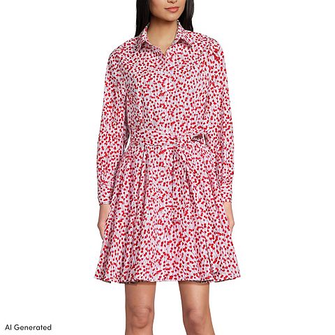 Женские платья Lands' End Poplin Button Front Dress with Godets