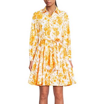 Women's Lands' End Poplin Button Front Dress with Godets