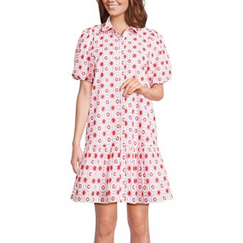 Women's Lands' End Elbow Sleeve Eyelet Knee Length Shirt Dress