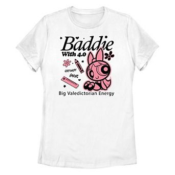 Juniors' The Powerpuff Girls Blossom Baddie With 4.0 Big Valedictorian Energy Graphic Tee