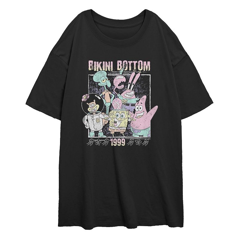 Juniors' Nickelodeon SpongeBob SquarePants Bikini Bottom Crew 1999 Oversized Graphic Tee, Girl's, Size: XS, Black