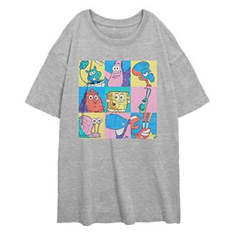 Juniors' Nickelodeon SpongeBob SquarePants Character Squares Oversized Graphic Tee