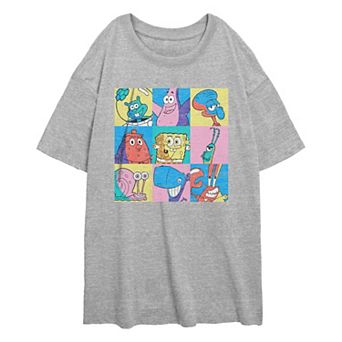 Juniors' Nickelodeon SpongeBob SquarePants Character Squares Oversized Graphic Tee