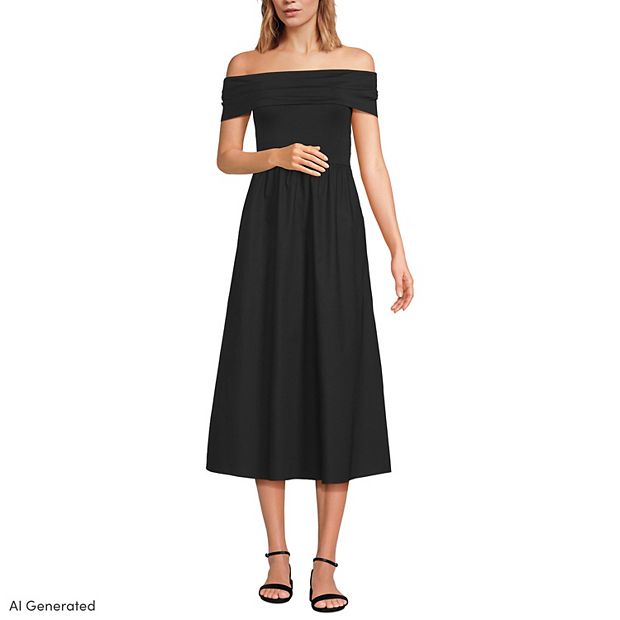 Lands' End Women's Off the Shoulder Slender Mixed Media Dress - Ivory/bright Poppy Stripe