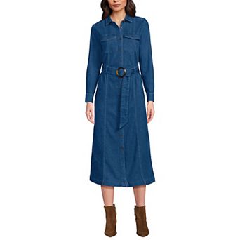 Women's Lands' End Midi Denim Shirt Dress