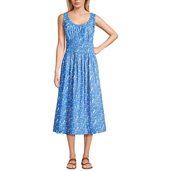 Women's Lands' End Sleeveless Smocked Midi Dress