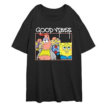 Juniors' Nickelodeon SpongeBob SquarePants And Patrick Good Vibes Oversized Graphic Tee