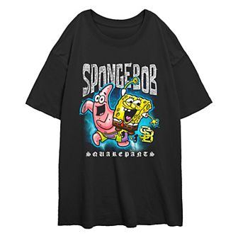 Juniors' Nickelodeon SpongeBob SquarePants And Patrick Bling Sponge Oversized Graphic Tee