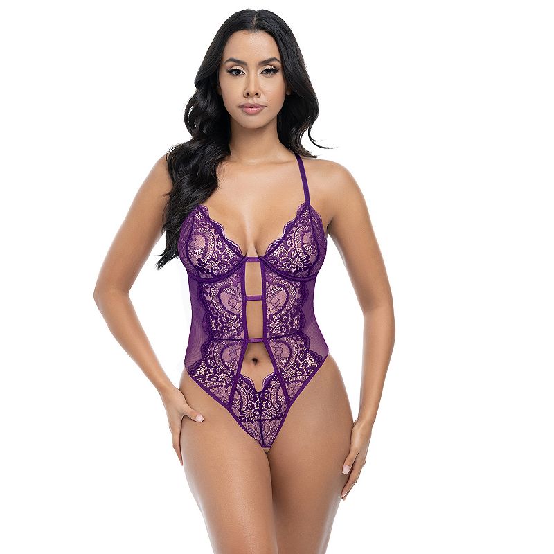 Women's Oh La La Cheri Carmen Teddy Lingerie, Size: Large-XL, Imperial Purple
