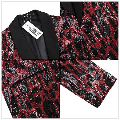 Men One Pices Shiny Sequin Blazer Suit Fashion One Button Tuxedo Jacket for Party, Show, Banquet