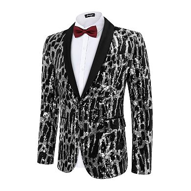 Men One Pices Shiny Sequin Blazer Suit Fashion One Button Tuxedo Jacket for Party, Show, Banquet