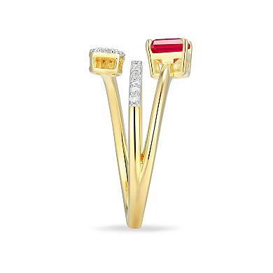 18k Gold and Rhodium Over Sterling Silver 1/5 Carat T.W. Lab-Grown Diamond Emerald Cut Bypass Birthstone Ring