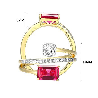 18k Gold and Rhodium Over Sterling Silver 1/5 Carat T.W. Lab-Grown Diamond Emerald Cut Bypass Birthstone Ring